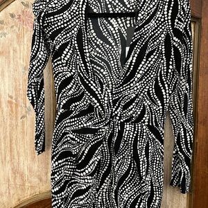 The Kooples Black and White Long Sleeve Bodycon Dress